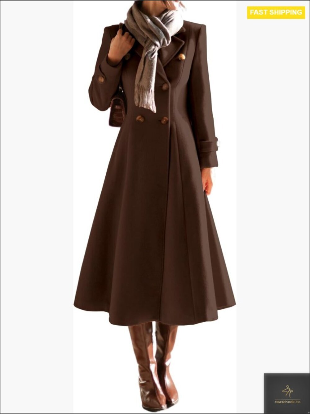 Long Wool Pea Coat Double Breasted Trench Classic Elegant Slim Fit Winter